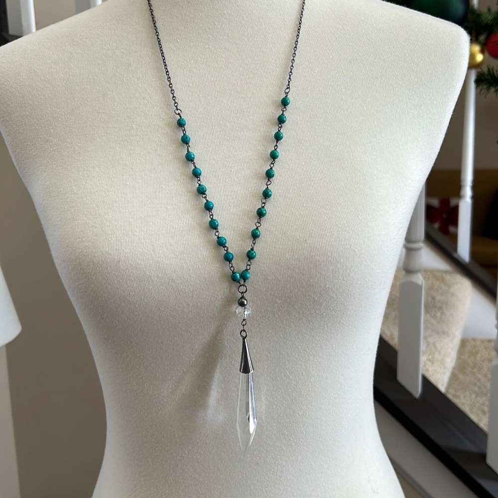 Necklace- Faux Turquoise & Silver Tone with Prism Accent- NWOT